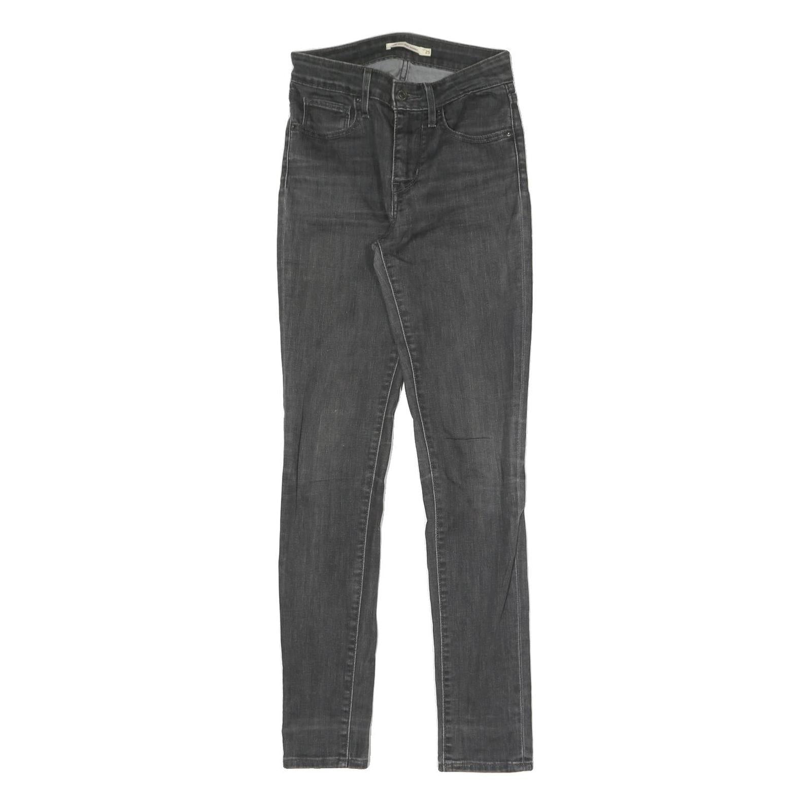 LEVI'S Womens Slim Black Denim Jeans W25 L30 Cotton Blend Zip Classic Skinny Fit