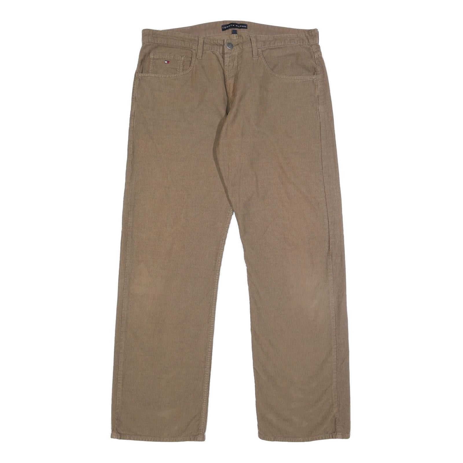 TOMMY HILFIGER Mens Cotton Beige Relaxed Straight Trousers W36 L32 Casual