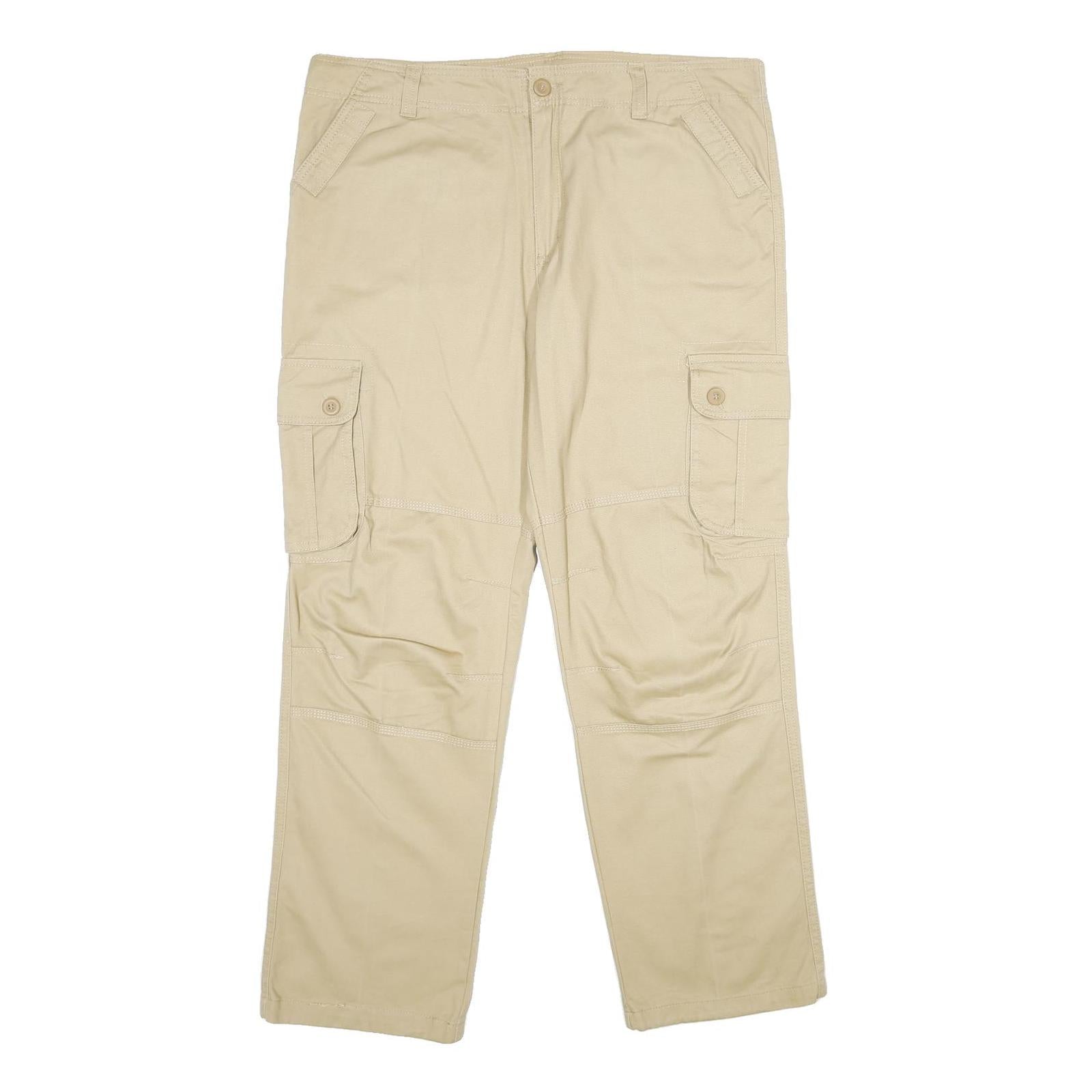 Beige Mens Regular Fit Cotton Cargo Trousers W38 L31 Casual Workwear Zip