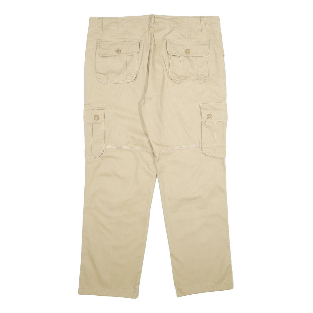 Beige Mens Regular Fit Cotton Cargo Trousers W38 L31 Casual Workwear Zip