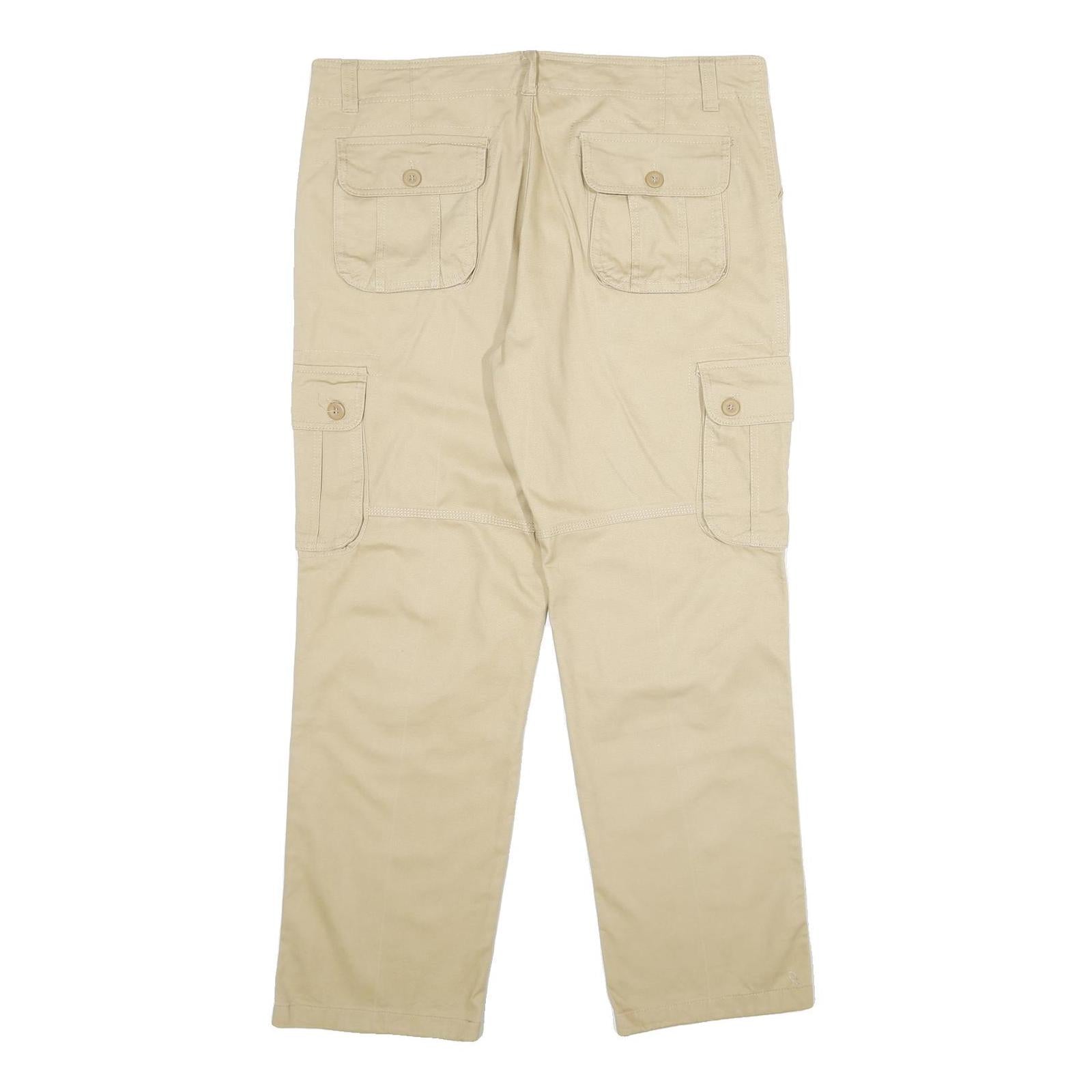 Beige Mens Regular Fit Cotton Cargo Trousers W38 L31 Casual Workwear Zip