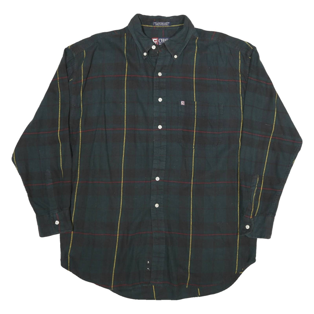CHAPS Mens Green & Yellow Check Cotton Shirt L Button Down Long Sleeve Casual