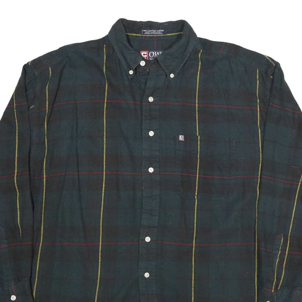 CHAPS Mens Green & Yellow Check Cotton Shirt L Button Down Long Sleeve Casual