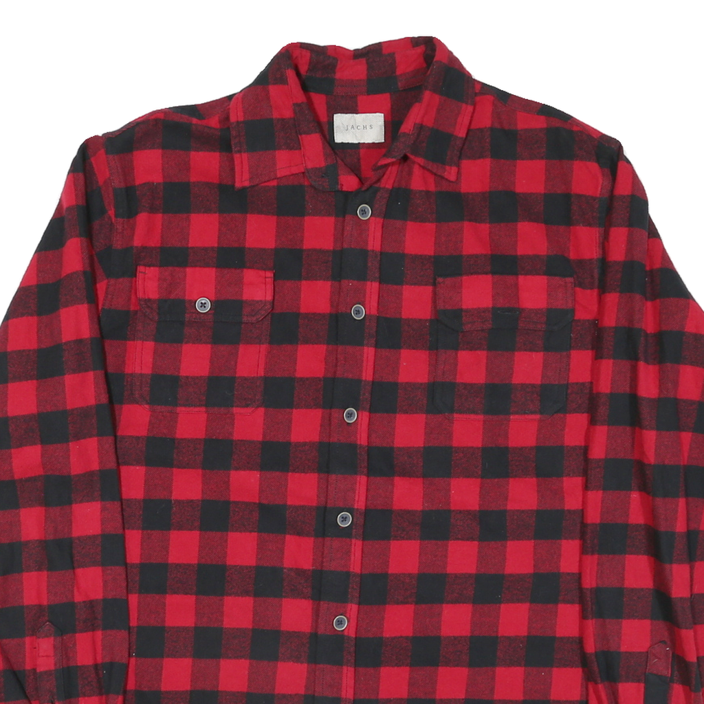 JACHS Mens Red & Black Check Shirt M Cotton Blend Casual Button Up
