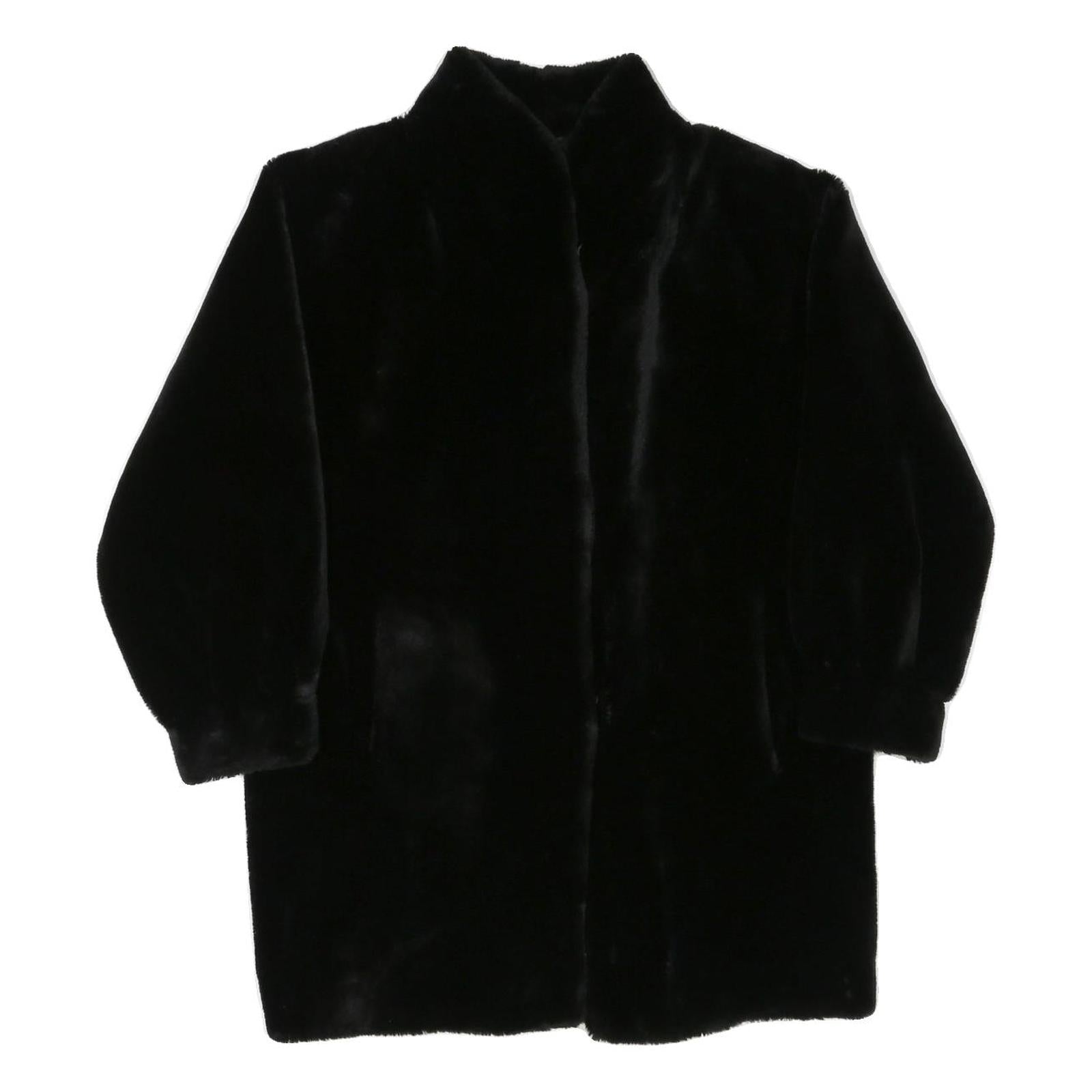 Womens Black Faux Fur Button Jacket M Polyester Blend Plush Winter Outerwear