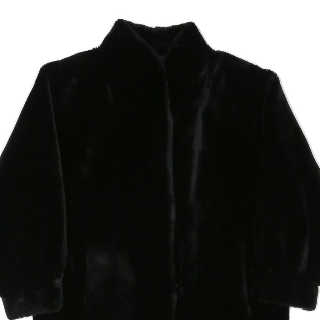 Womens Black Faux Fur Button Jacket M Polyester Blend Plush Winter Outerwear