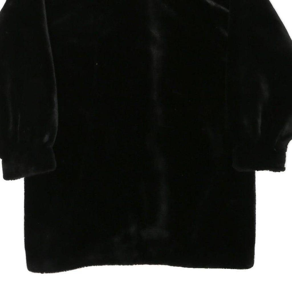 Womens Black Faux Fur Button Jacket M Polyester Blend Plush Winter Outerwear