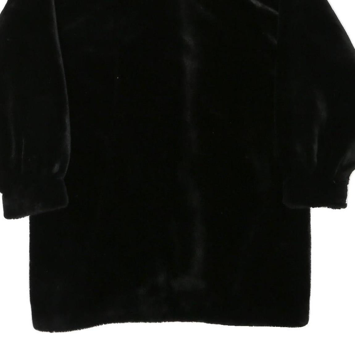 Womens Black Faux Fur Button Jacket M Polyester Blend Plush Winter Outerwear