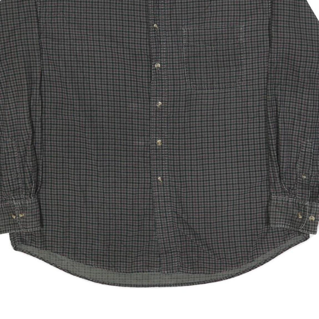 TRADER BAY Mens Grey Check Shirt L Cotton Button Down Long Sleeve Casual