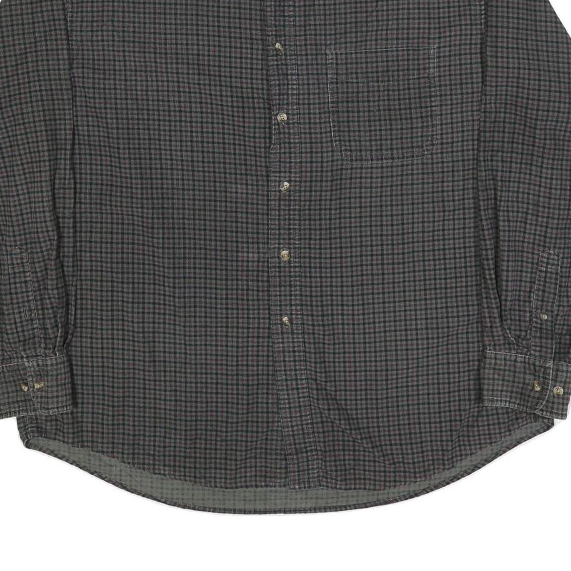 TRADER BAY Mens Grey Check Shirt L Cotton Button Down Long Sleeve Casual