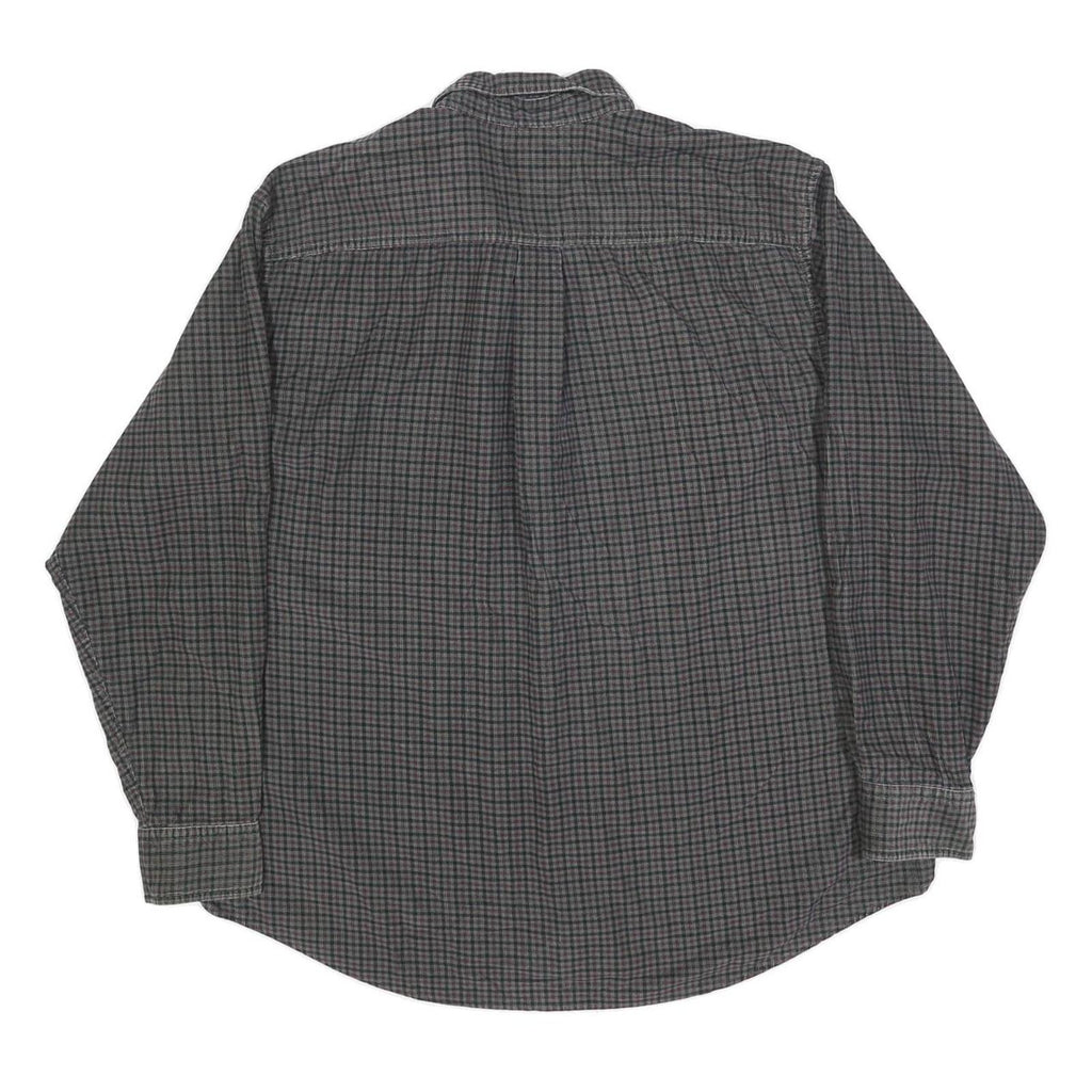 TRADER BAY Mens Grey Check Shirt L Cotton Button Down Long Sleeve Casual