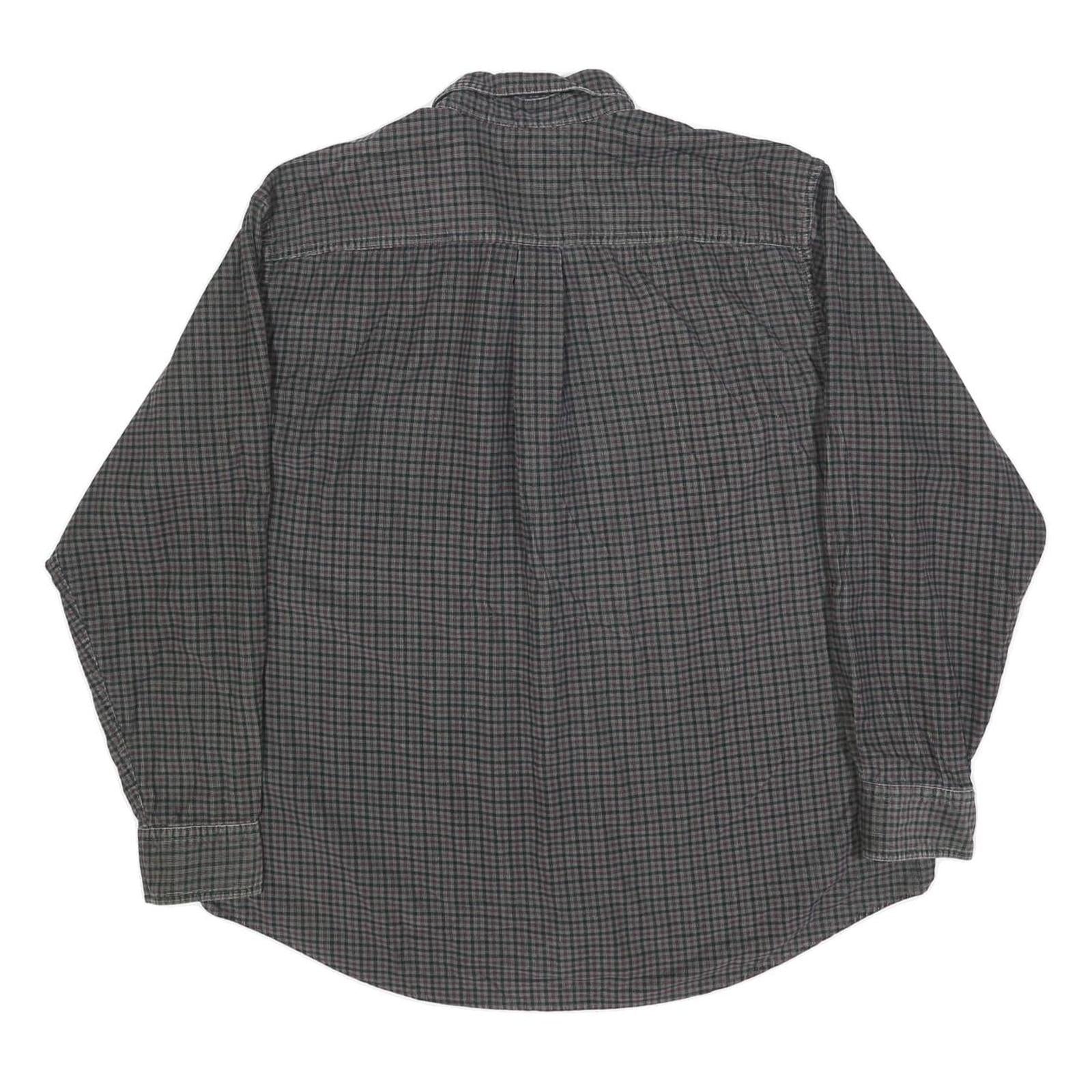 TRADER BAY Mens Grey Check Shirt L Cotton Button Down Long Sleeve Casual