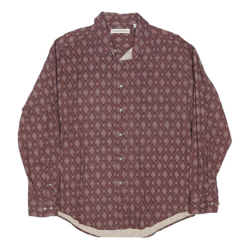 MUNSING WEAR Mens Maroon Diamond Pattern Shirt XL Cotton Blend Button Down