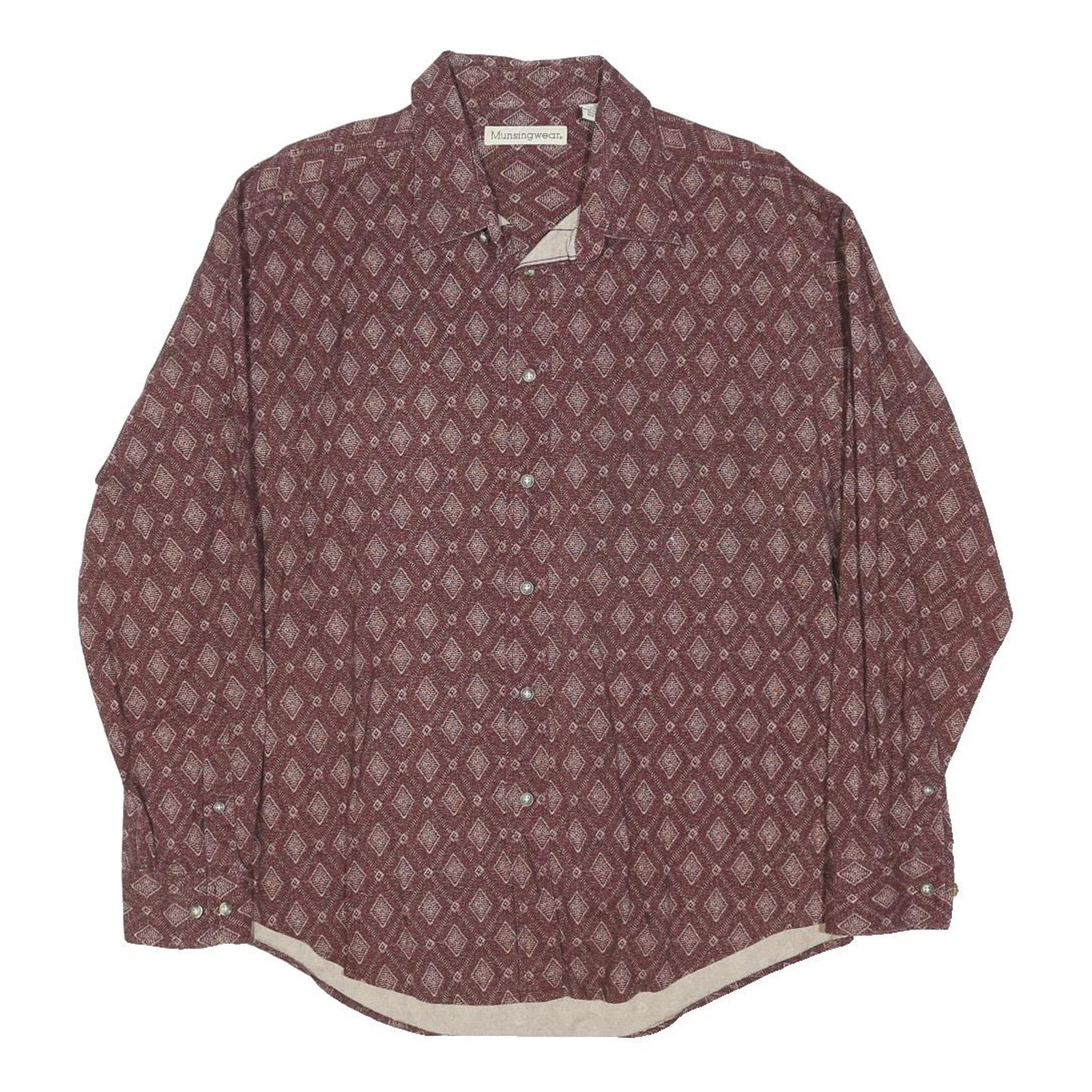 MUNSING WEAR Mens Maroon Diamond Pattern Shirt XL Cotton Blend Button Down