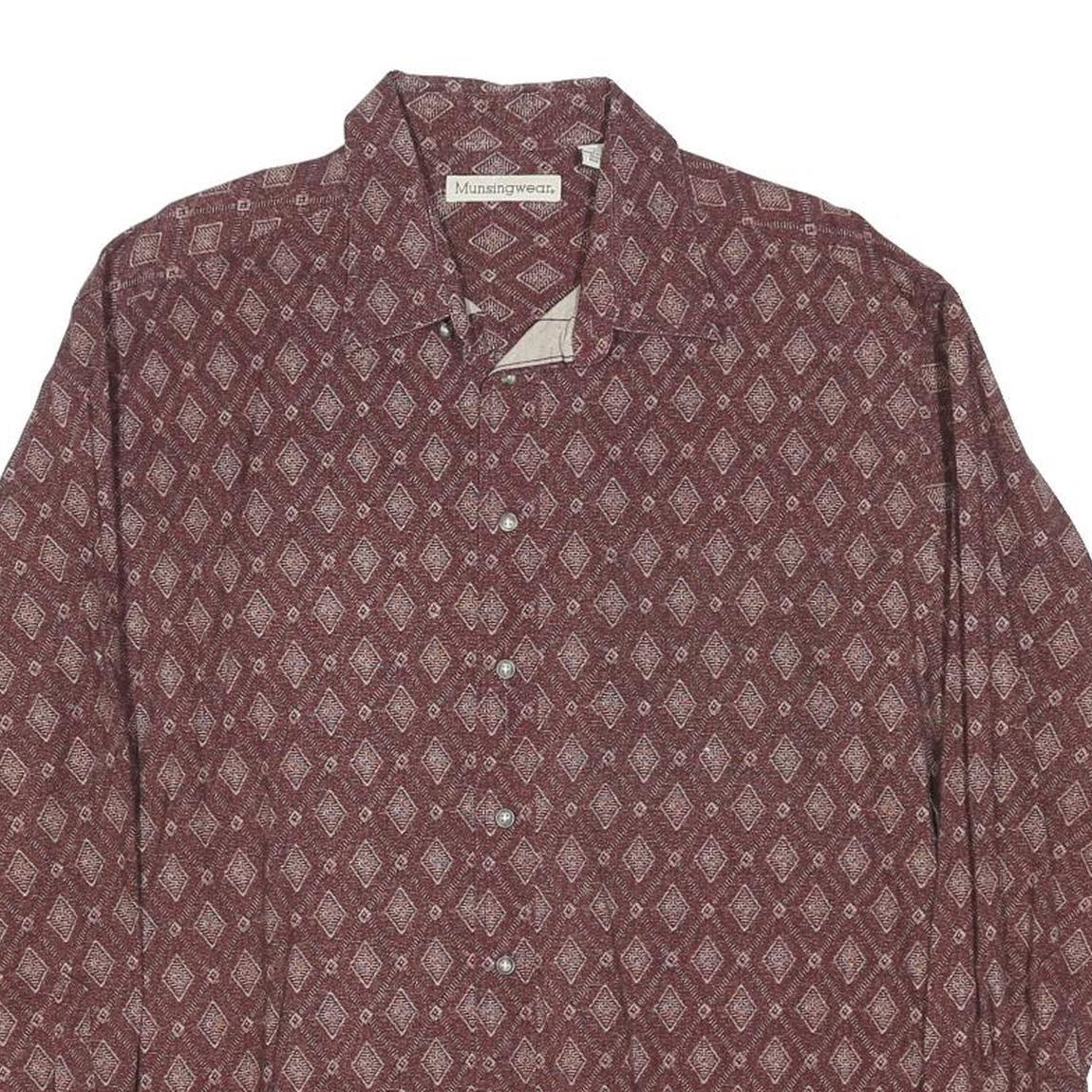 MUNSING WEAR Mens Maroon Diamond Pattern Shirt XL Cotton Blend Button Down