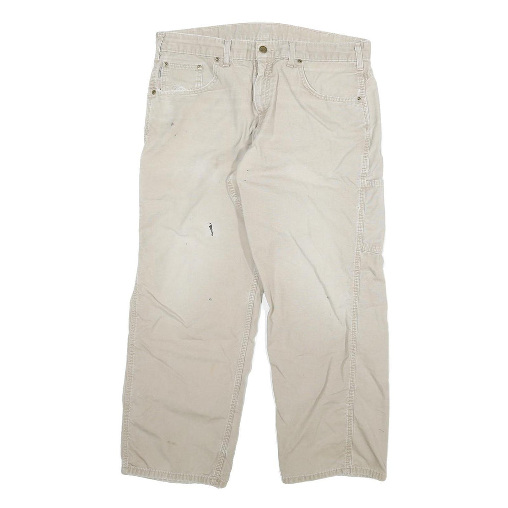 CARHARTT Mens Cotton Blend Beige Relaxed Straight Trousers W36 L27 Workwear Zip