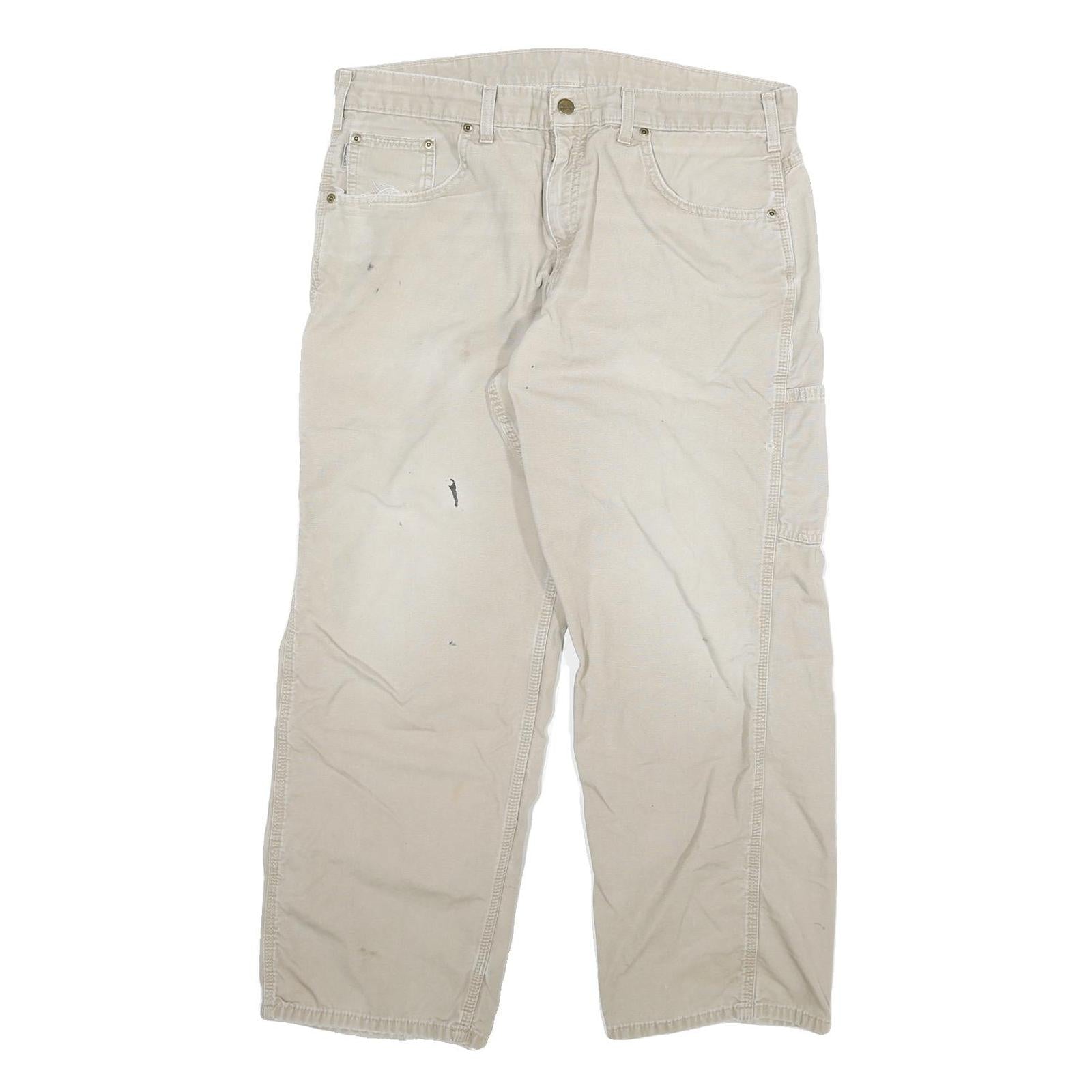 CARHARTT Mens Cotton Blend Beige Relaxed Straight Trousers W36 L27 Workwear Zip