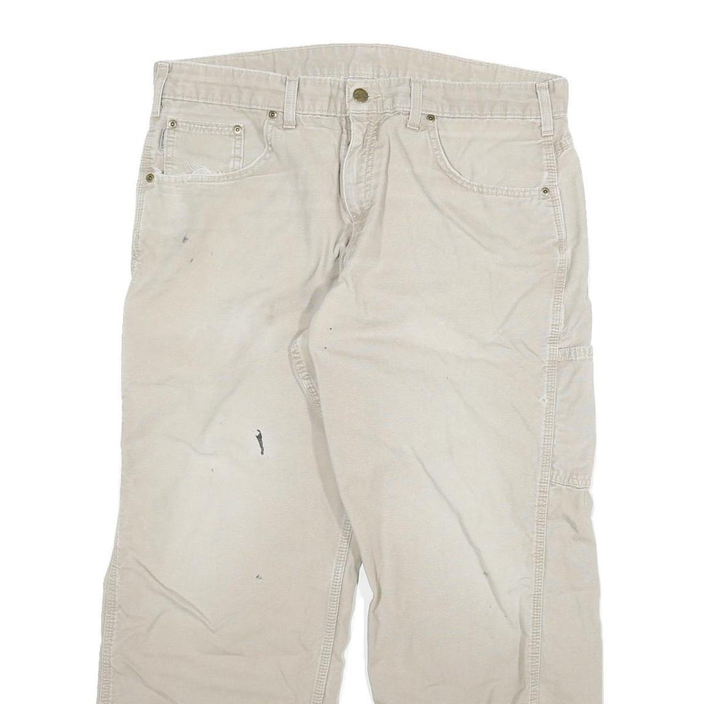 CARHARTT Mens Cotton Blend Beige Relaxed Straight Trousers W36 L27 Workwear Zip