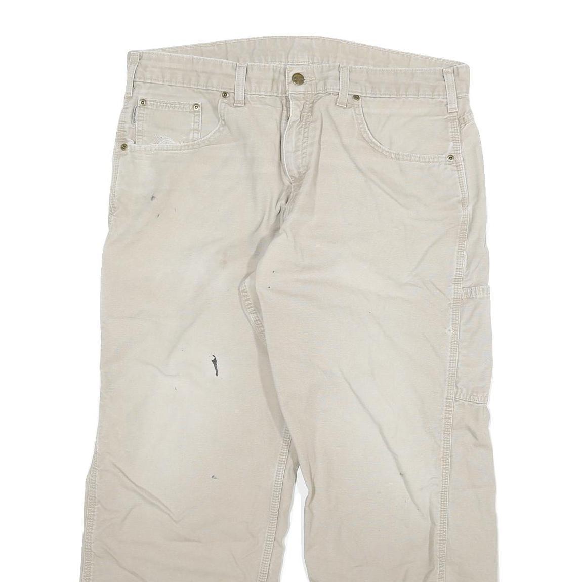 CARHARTT Mens Cotton Blend Beige Relaxed Straight Trousers W36 L27 Workwear Zip