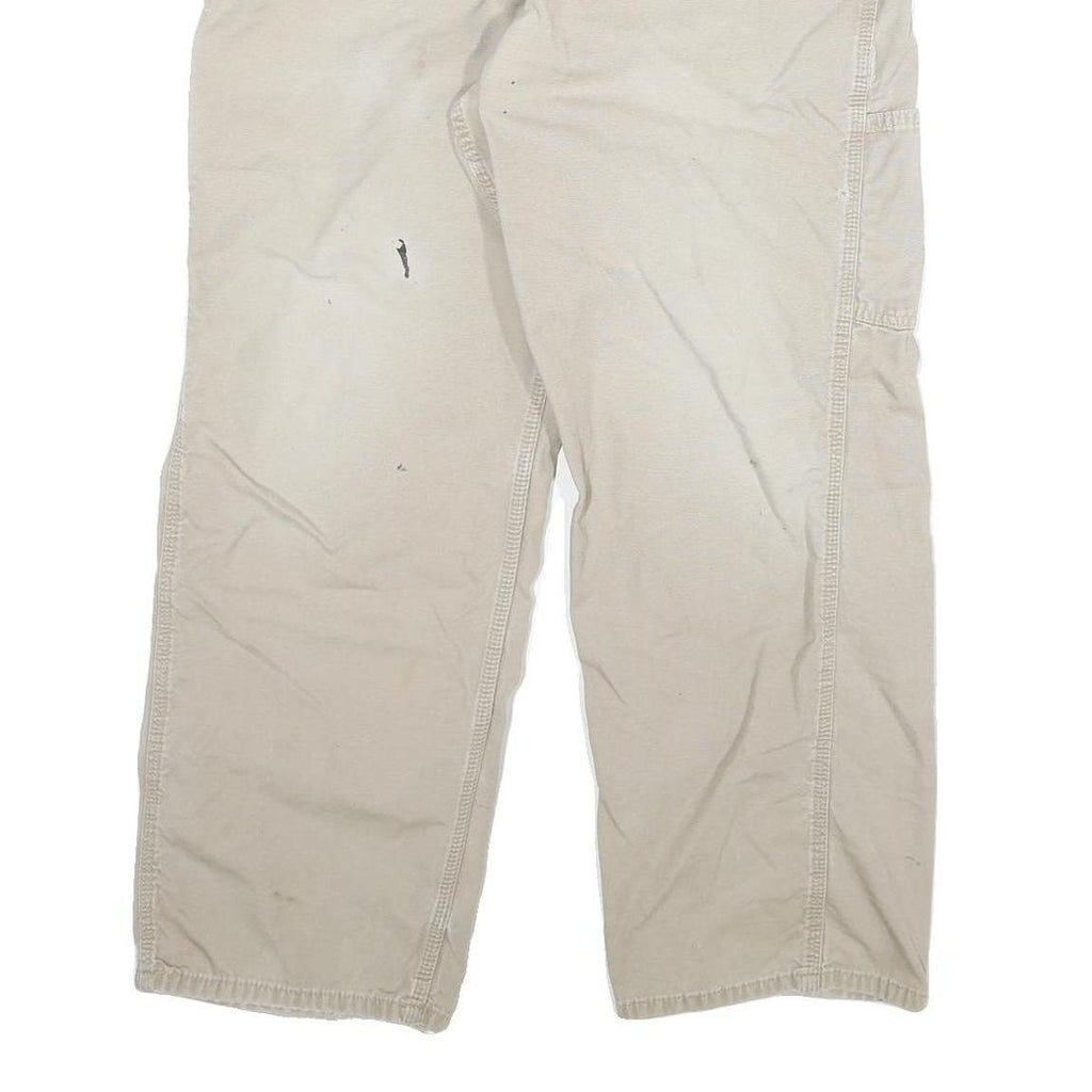 CARHARTT Mens Cotton Blend Beige Relaxed Straight Trousers W36 L27 Workwear Zip