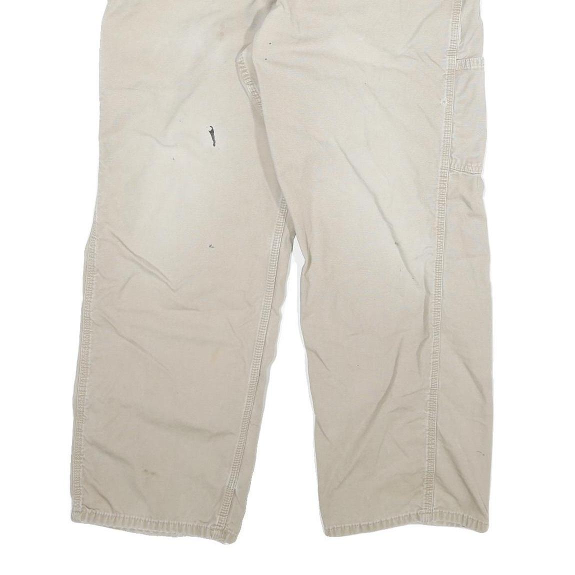 CARHARTT Mens Cotton Blend Beige Relaxed Straight Trousers W36 L27 Workwear Zip