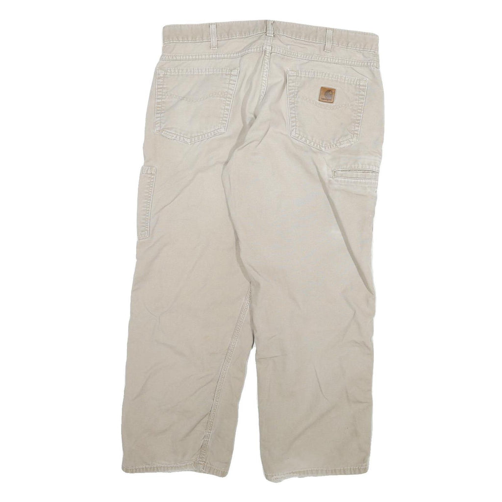 CARHARTT Mens Cotton Blend Beige Relaxed Straight Trousers W36 L27 Workwear Zip