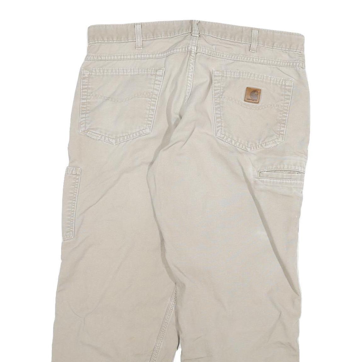 CARHARTT Mens Cotton Blend Beige Relaxed Straight Trousers W36 L27 Workwear Zip