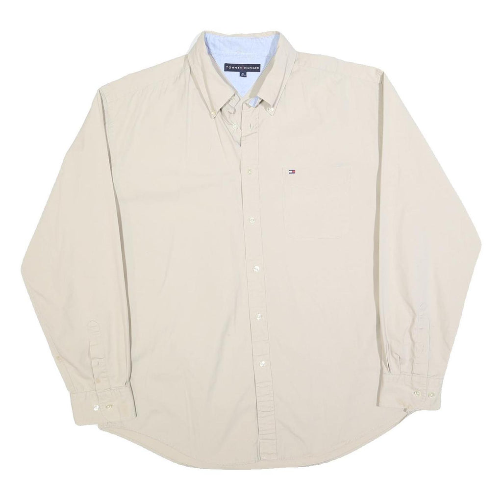 TOMMY HILFIGER Mens Beige Casual Shirt XL Classic Button-Down Pocket Cotton