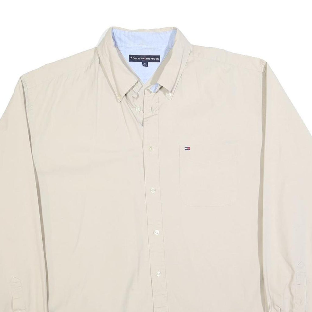 TOMMY HILFIGER Mens Beige Casual Shirt XL Classic Button-Down Pocket Cotton