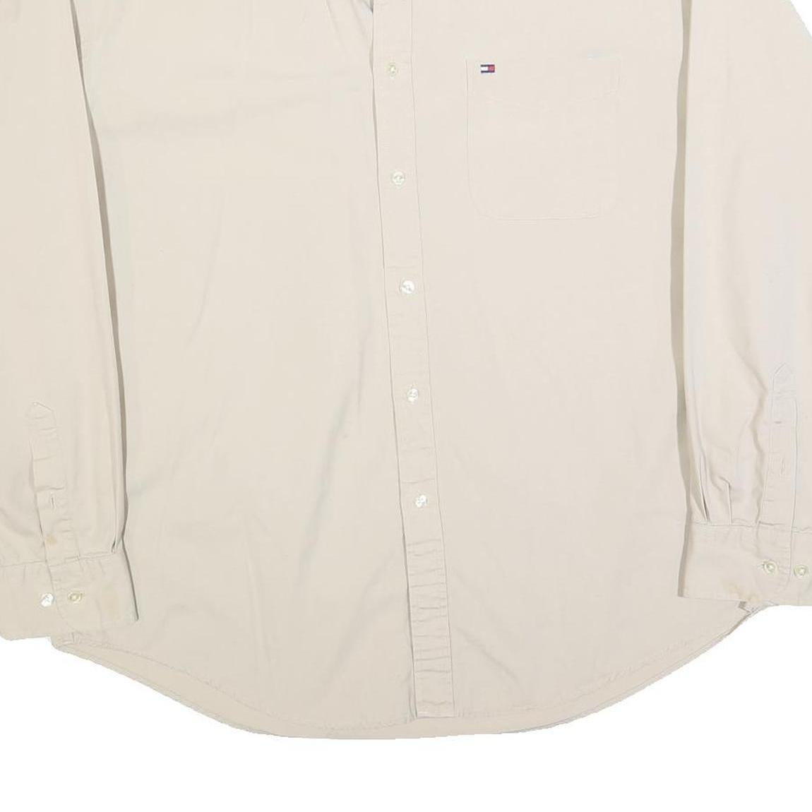TOMMY HILFIGER Mens Beige Casual Shirt XL Classic Button-Down Pocket Cotton
