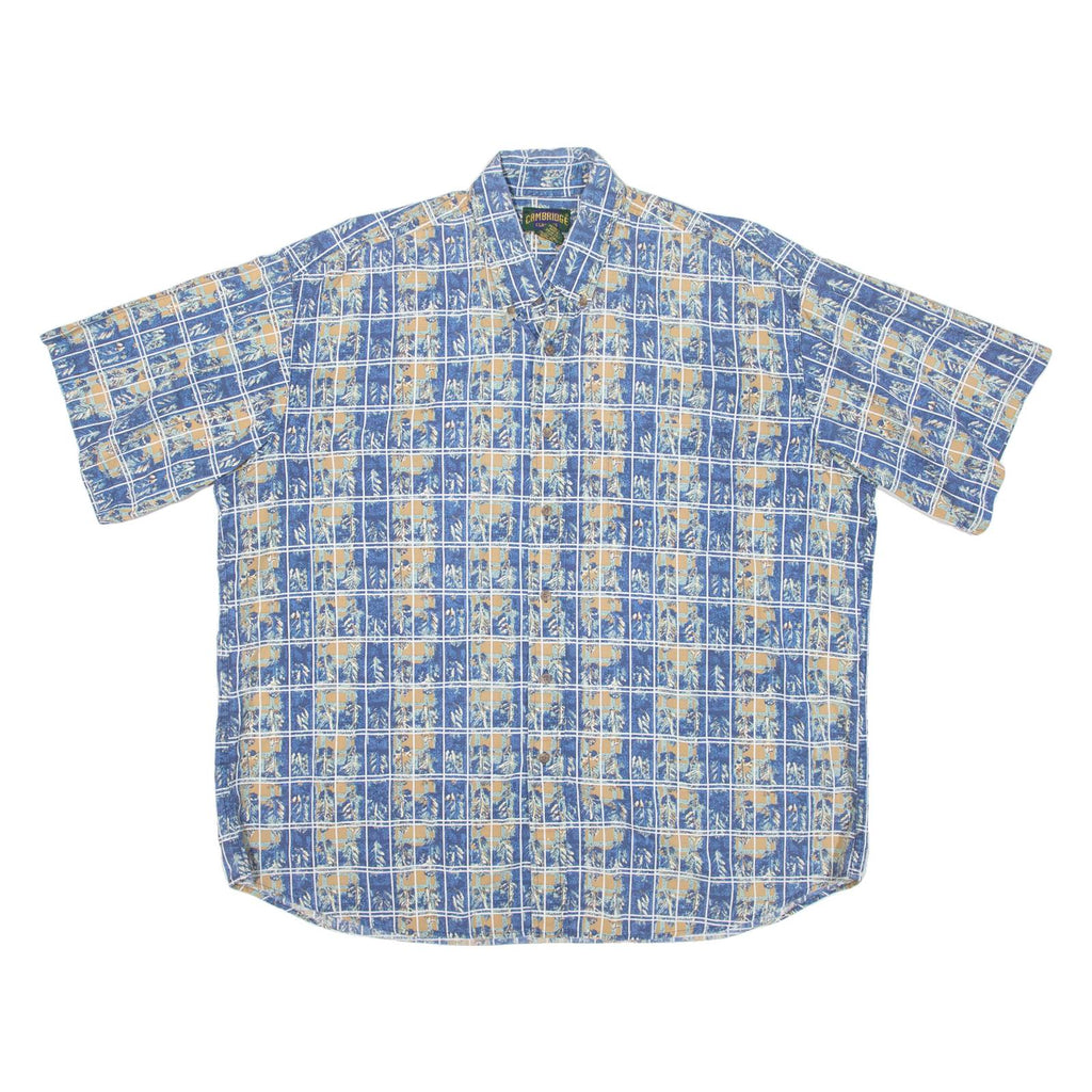 CAMBRIDGE CLASSICS Mens Hawaiian Shirt Blue Crazy Pattern XL