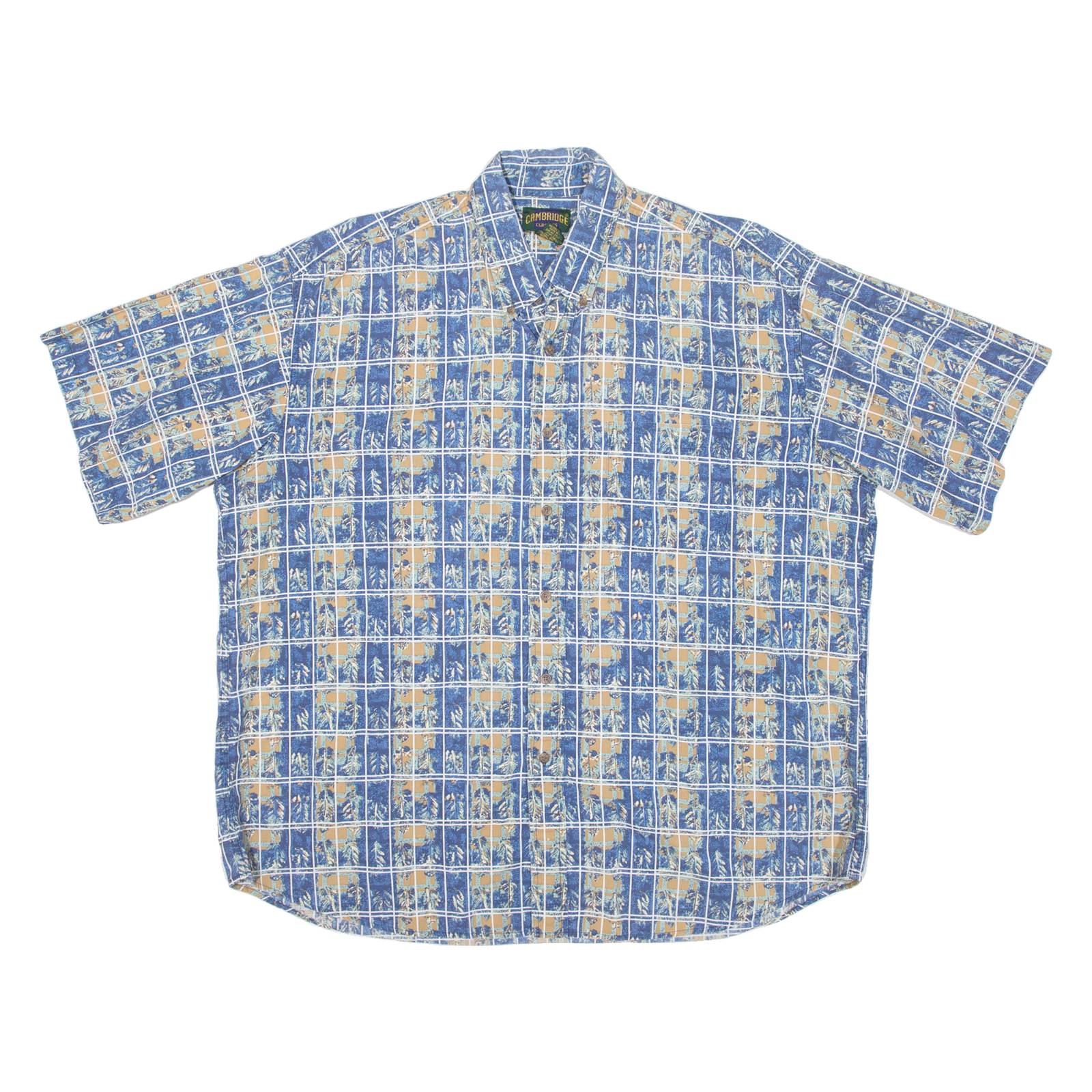 CAMBRIDGE CLASSICS Mens Hawaiian Shirt Blue Crazy Pattern XL