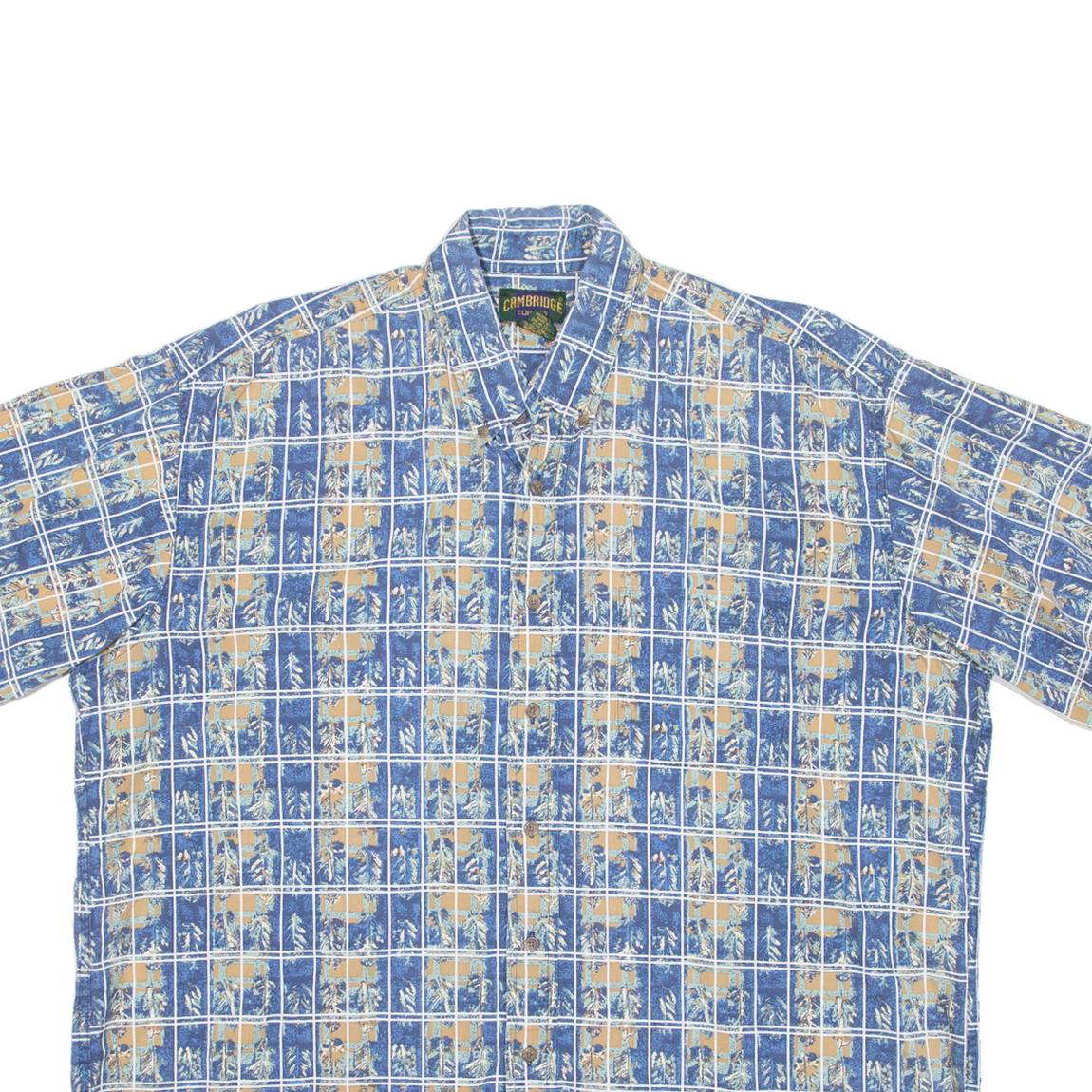 CAMBRIDGE CLASSICS Mens Hawaiian Shirt Blue Crazy Pattern XL
