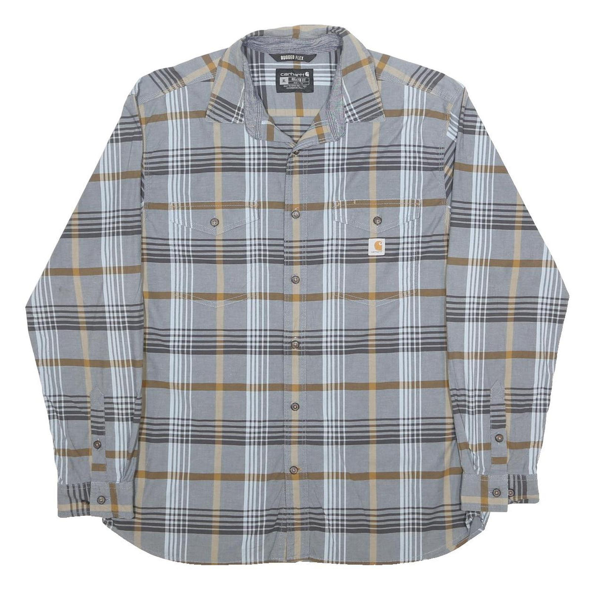 CARHARTT Mens Grey & Beige Check Shirt XL Rugged Flex Cotton Blend