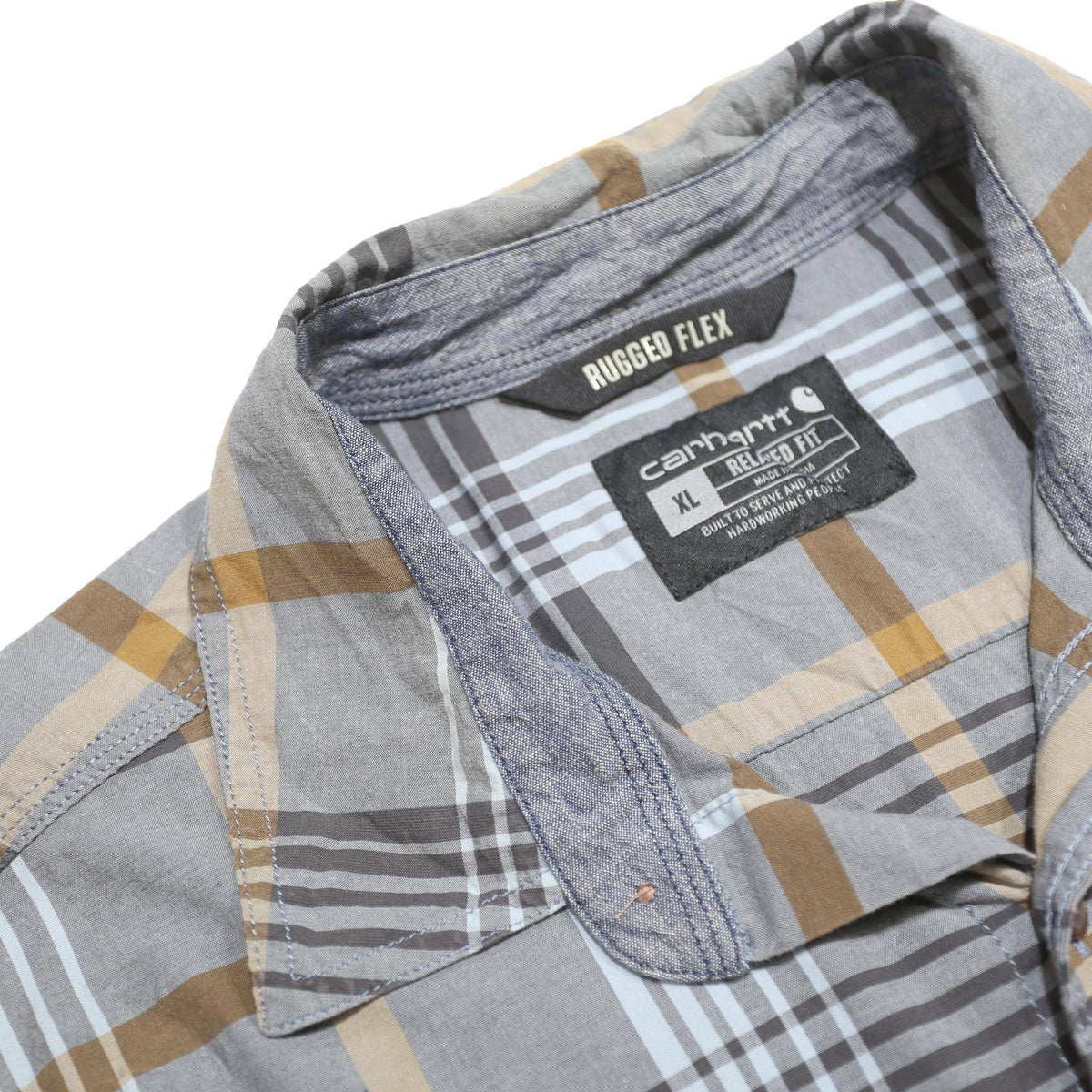 CARHARTT Mens Grey & Beige Check Shirt XL Rugged Flex Cotton Blend