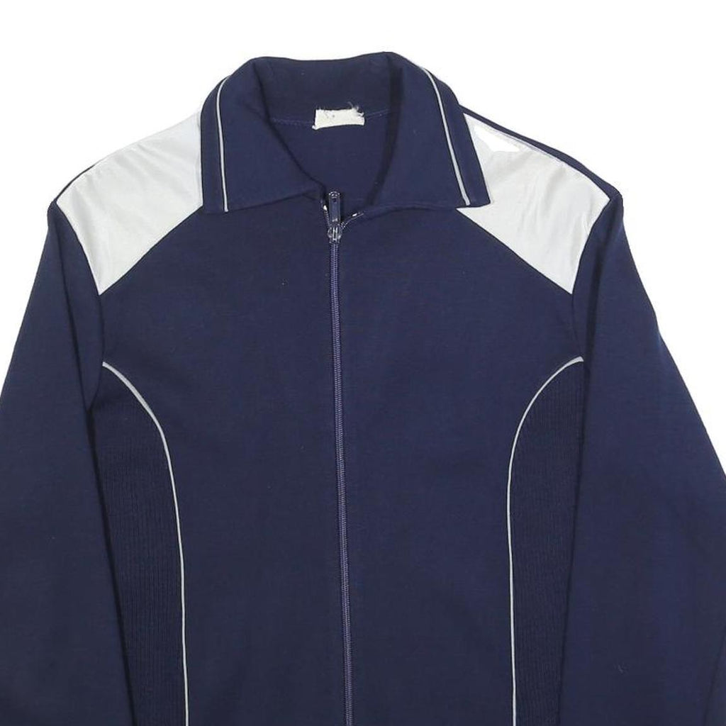 Mens Navy & White Blue Plain Zip Jacket M Polyester Blend Casual Retro Style