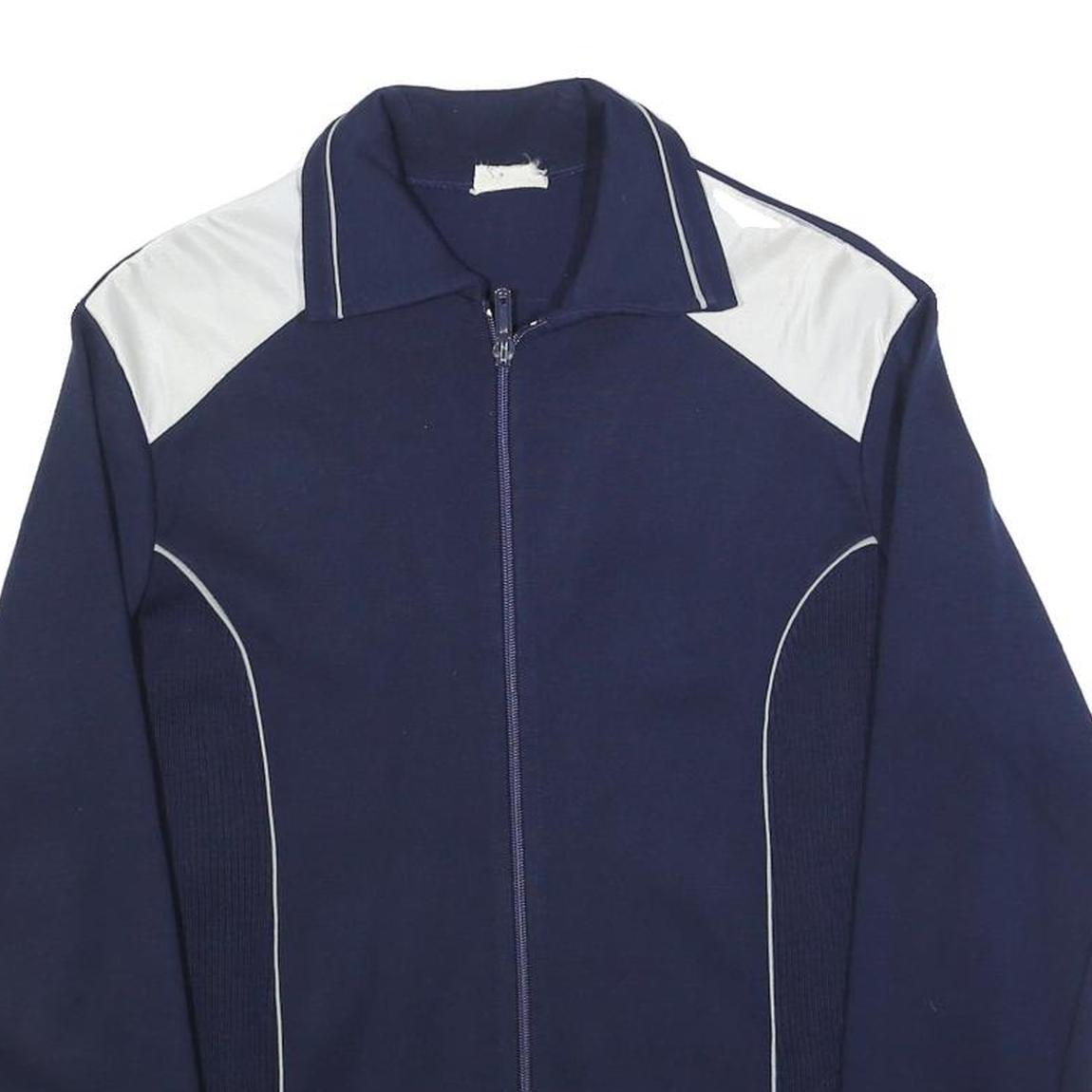 Mens Navy & White Blue Plain Zip Jacket M Polyester Blend Casual Retro Style