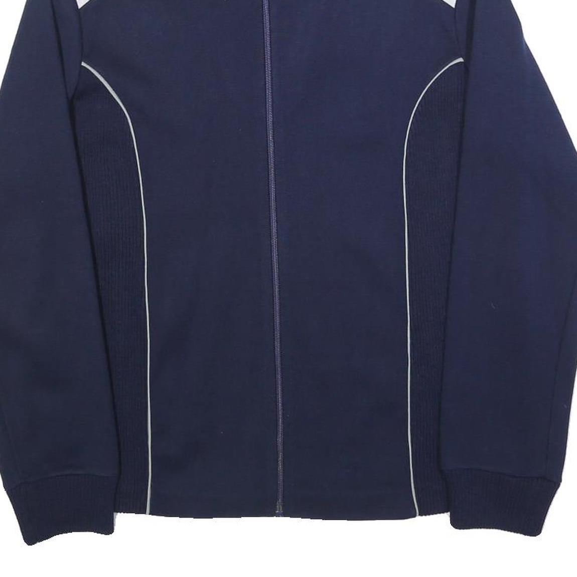 Mens Navy & White Blue Plain Zip Jacket M Polyester Blend Casual Retro Style