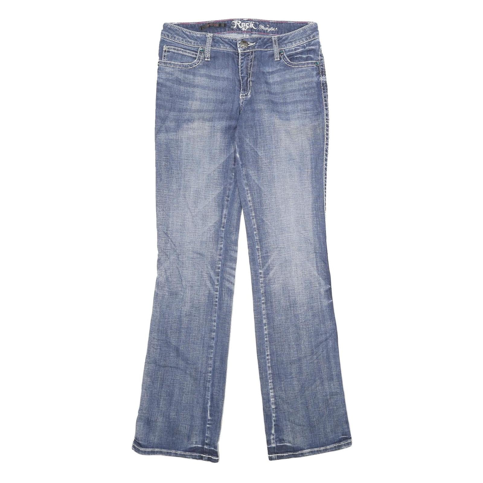 WRANGLER Womens Jeans Blue Regular Bootcut Denim Medium W29 L34 Embroidered