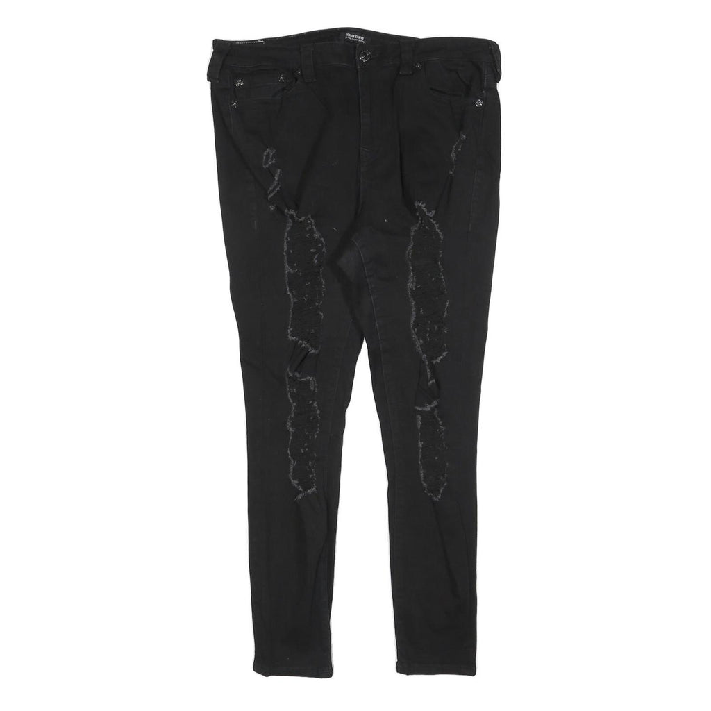 TRUE RELIGION Womens Black Slim Skinny Denim Dark W34 L28 Distressed Jeans