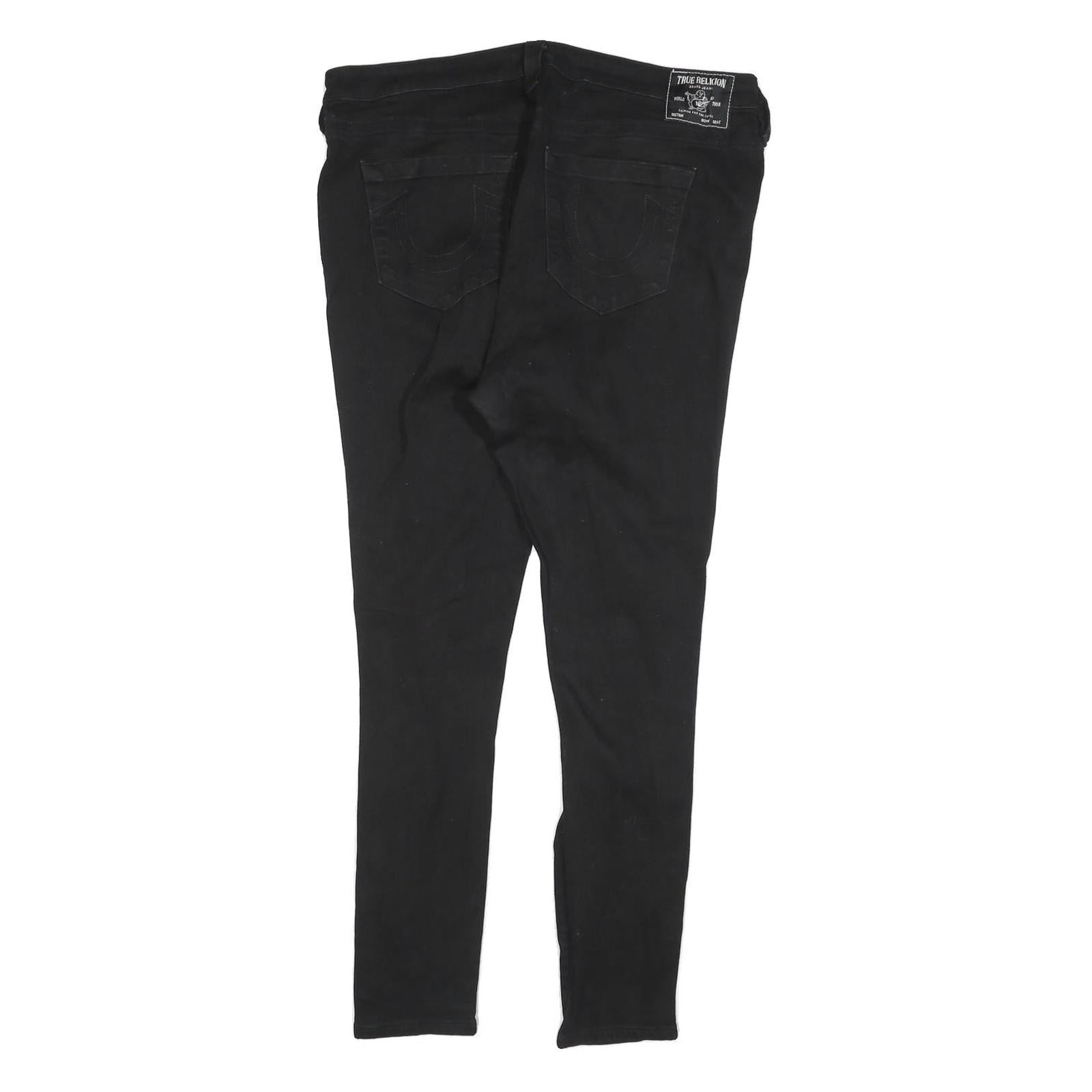 TRUE RELIGION Womens Black Slim Skinny Denim Dark W34 L28 Distressed Jeans