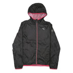 PUMA Womens Black & Pink Zip Hooded Jacket UK 14 Polyester Blend Lightweight