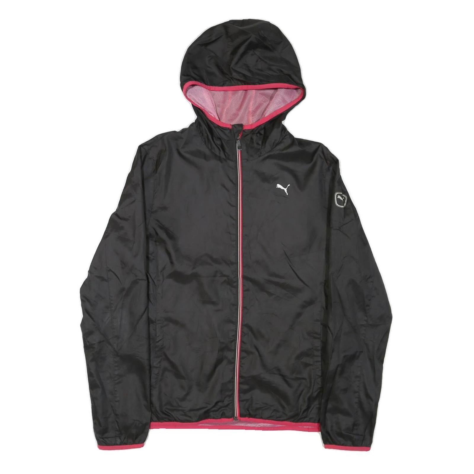 PUMA Womens Black & Pink Zip Hooded Jacket UK 14 Polyester Blend Lightweight