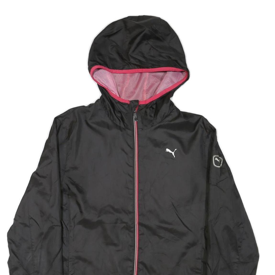 PUMA Womens Black & Pink Zip Hooded Jacket UK 14 Polyester Blend Lightweight
