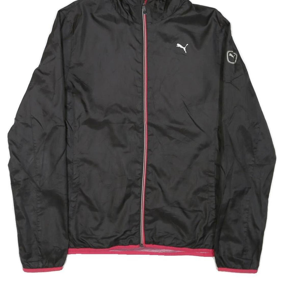 PUMA Womens Black & Pink Zip Hooded Jacket UK 14 Polyester Blend Lightweight