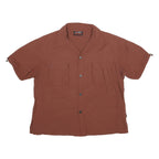 HTE Womens Brown Shirt L Button Down Casual Polyester Blend Short Sleeve