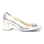 PRADA Womens Silver Block Heel Shoes Polyester UK 5 Designer Stylish Unique