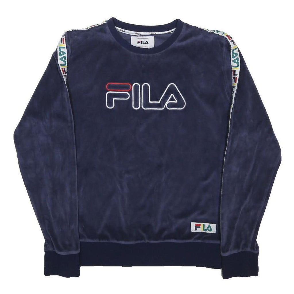 FILA Womens Navy Blue Crew Neck L Sweatshirt Cotton Blend Logo Tape