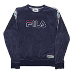 FILA Womens Navy Blue Crew Neck L Sweatshirt Cotton Blend Logo Tape