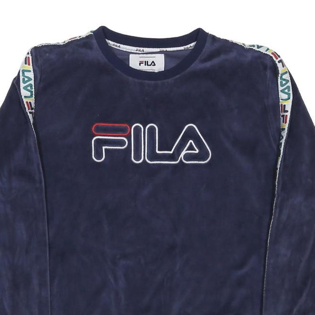 FILA Womens Navy Blue Crew Neck L Sweatshirt Cotton Blend Logo Tape